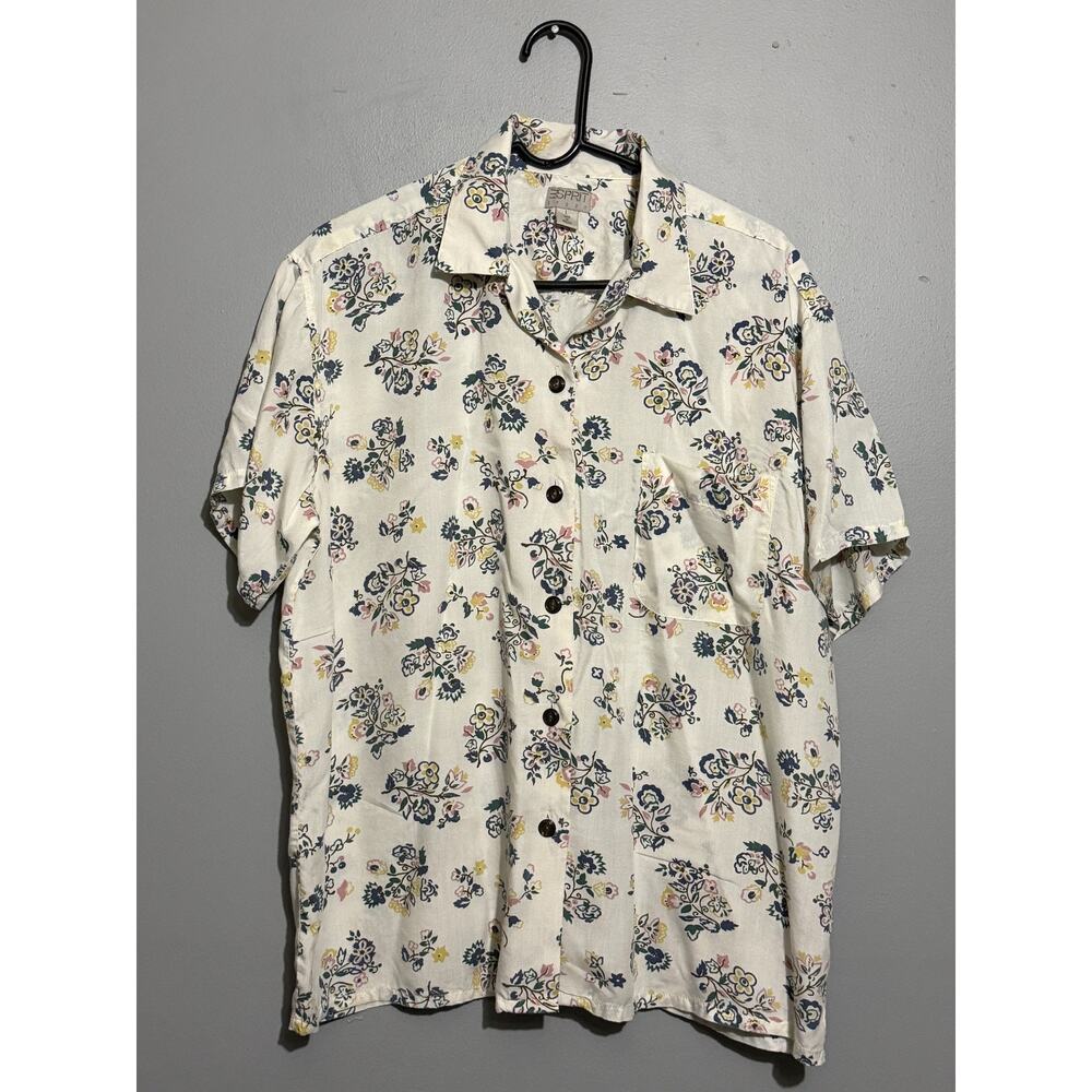 Vintage Esprit Sport Mens Large Floral Button Up Shirt 90s Short Sleeve